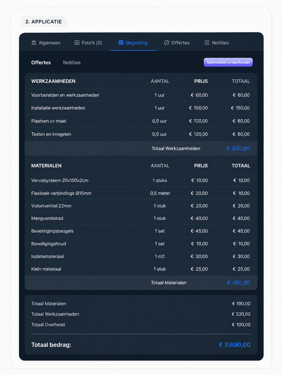 Werkorder in applicatie
